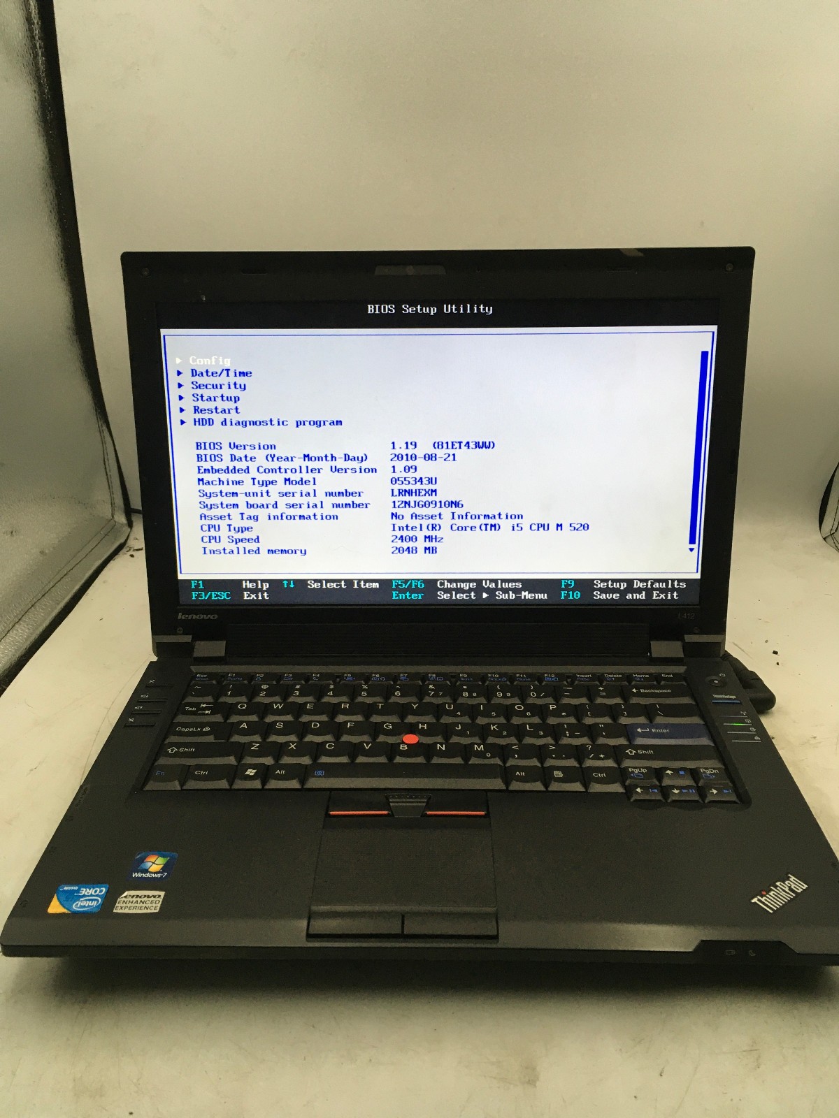 LENOVO THINKPAD L412 – BOOTS TO BIOS – INTEL I5 M520 – NO RAM – READ DESC – BB