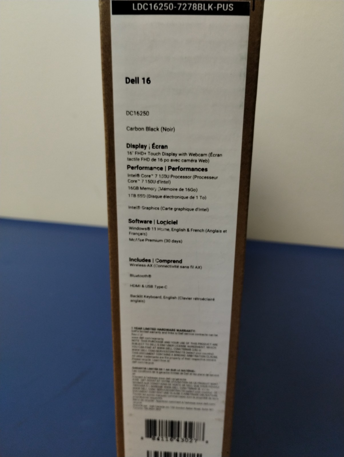 DELL 16 DC16250 MRYT3, Intel Core 7 150U, 1.80 GHz, 16 GB RAM, 1 TB NVMe SSD