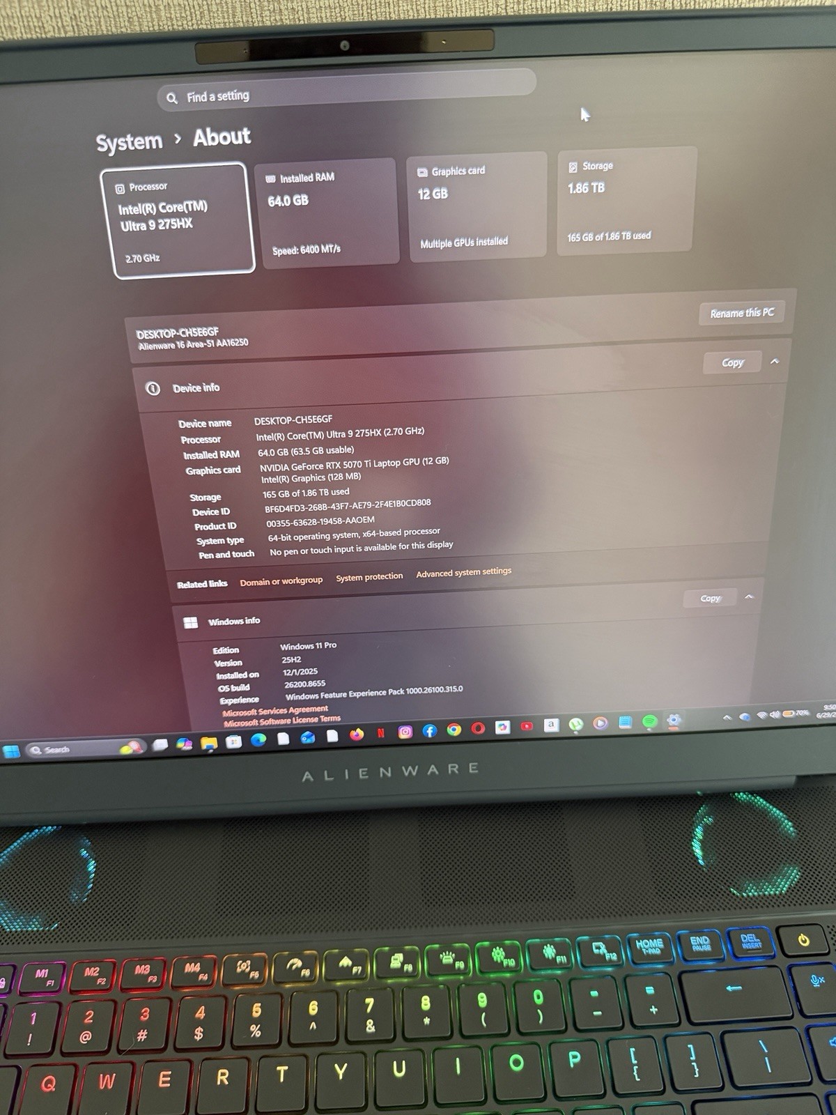 ALIENWARE AREA 51 ULTRA 9 64GB RAM 2TB SSD 5070 Ti