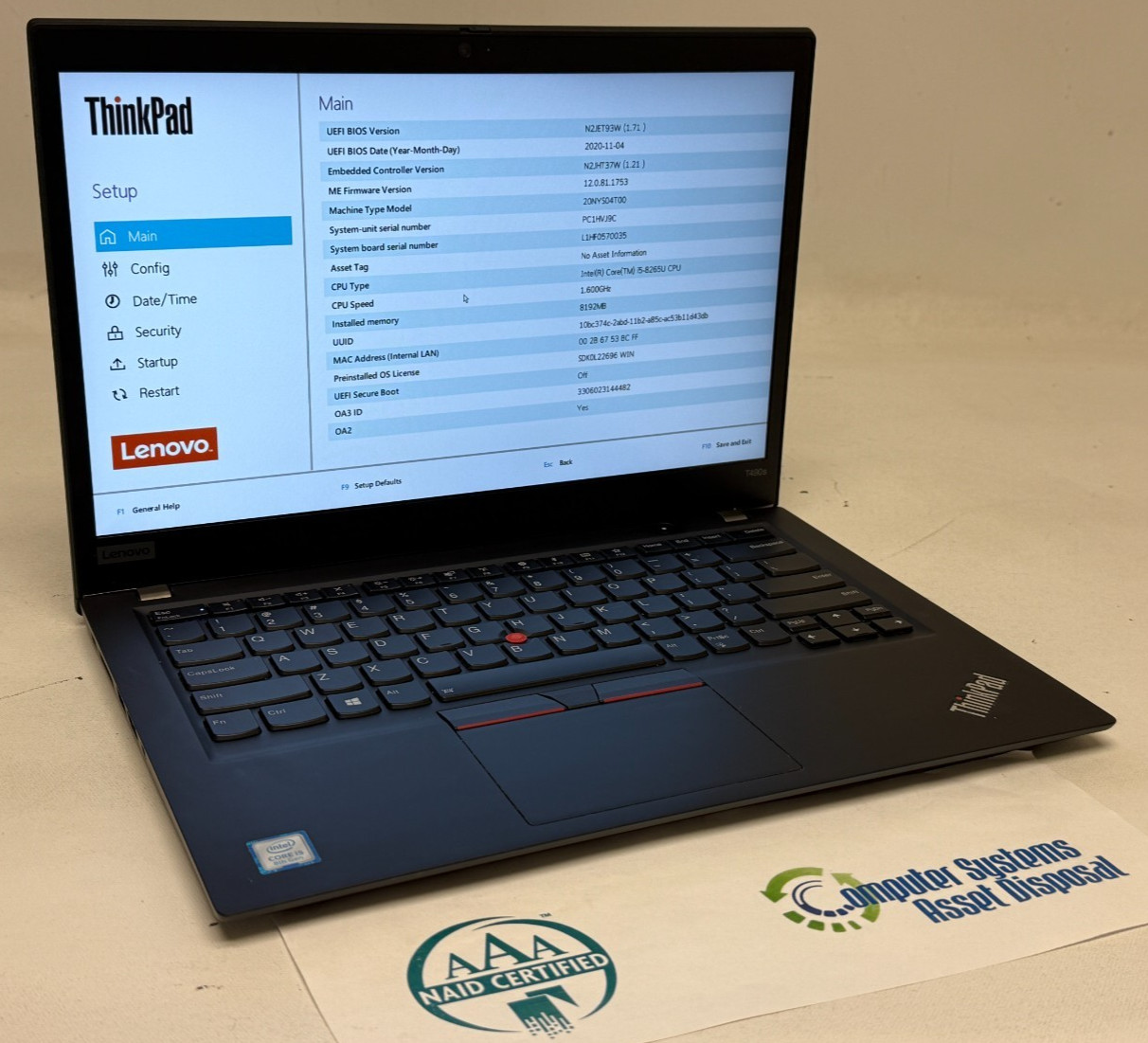 Lenovo ThinkPad T490s 14″ (i5-8265U 1.6GHz – 8GB RAM – 256GB SSD – Win11Home)