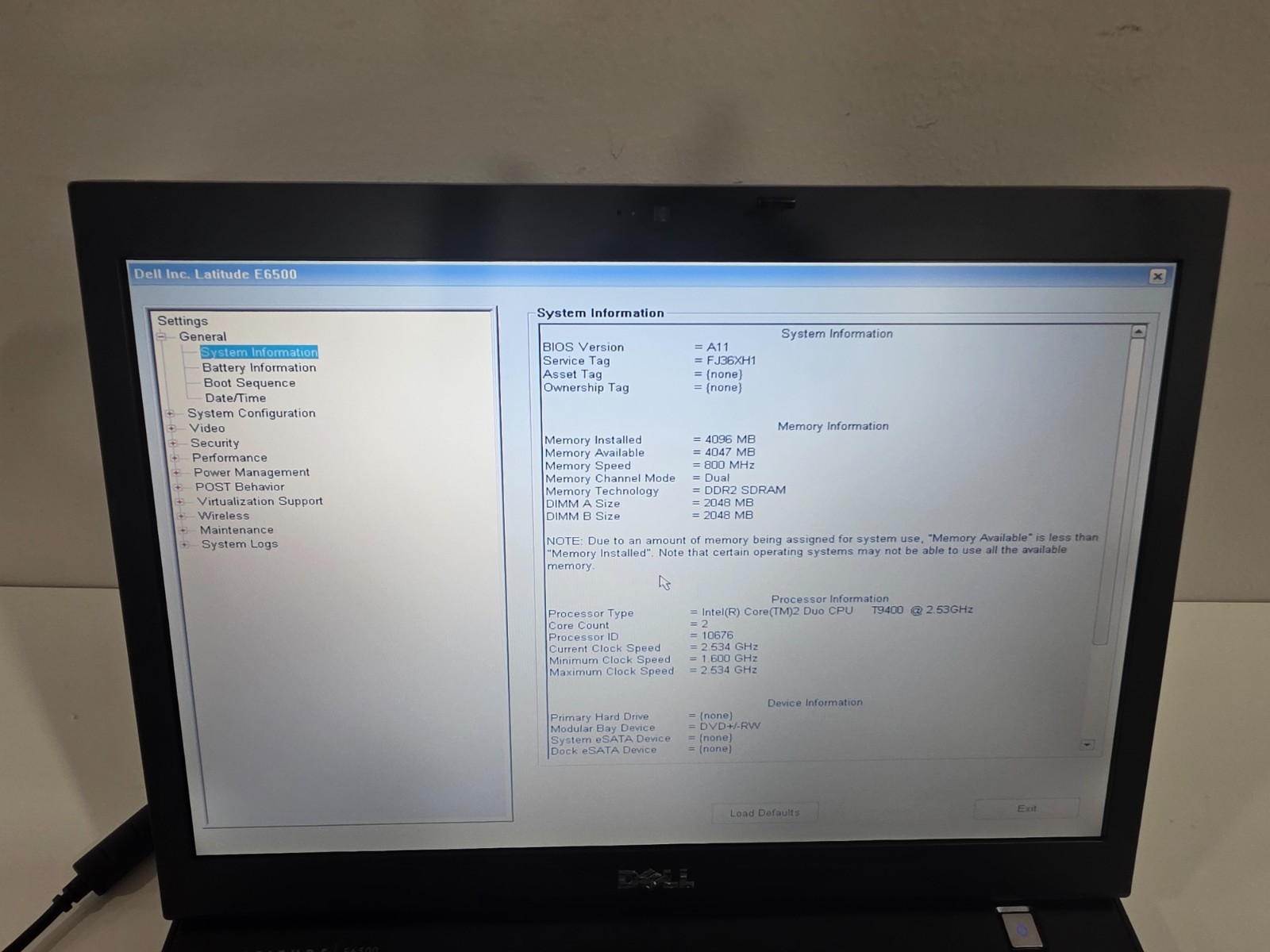 Vintage Dell Latitude E6500 Intel Core2 Duo CPU T9400 4GB Webcam Bluetooth