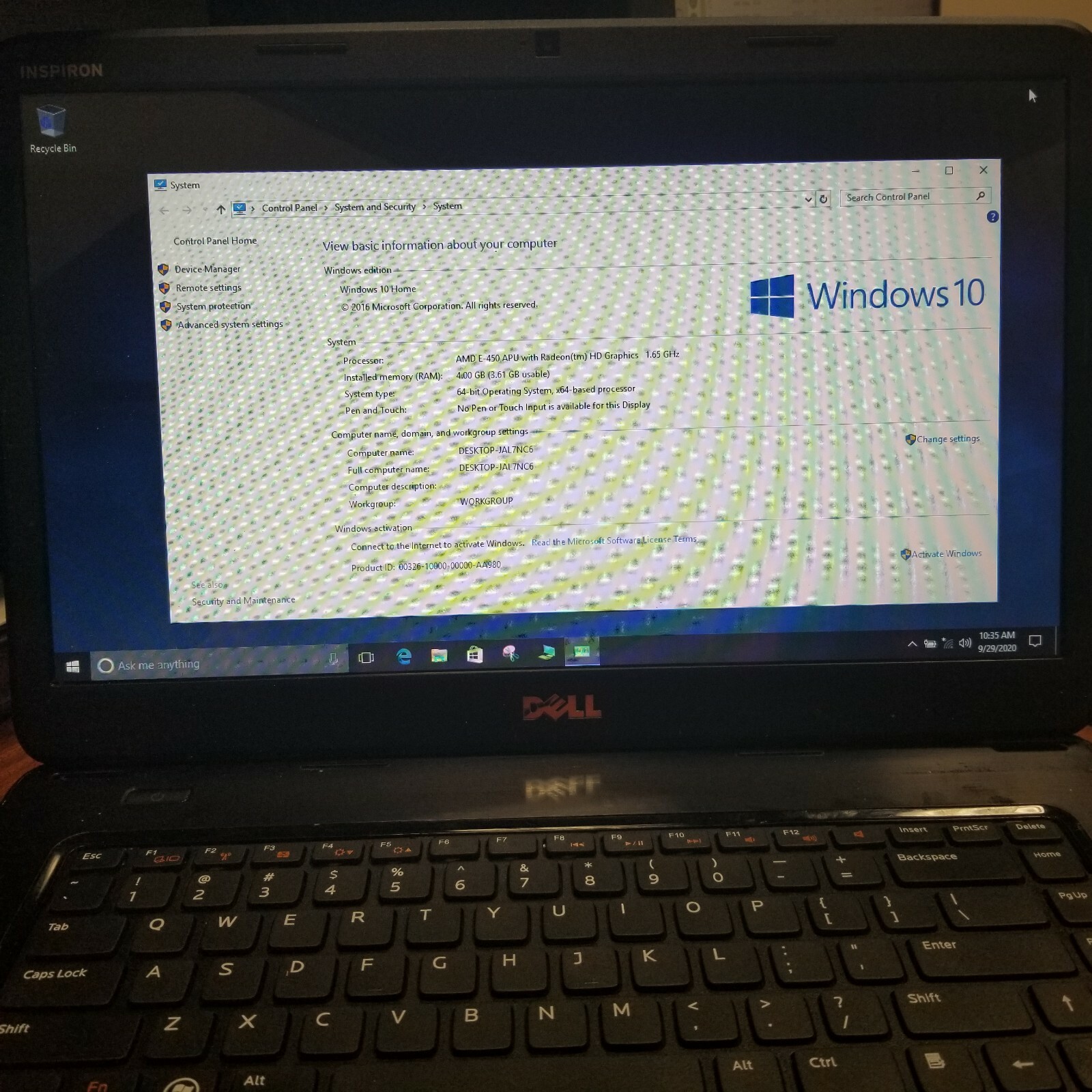Dell Inspiron M5040 Laptop 15.6″ AMD E-450 Dual Core Win 10 4GB Ram 450GB HD