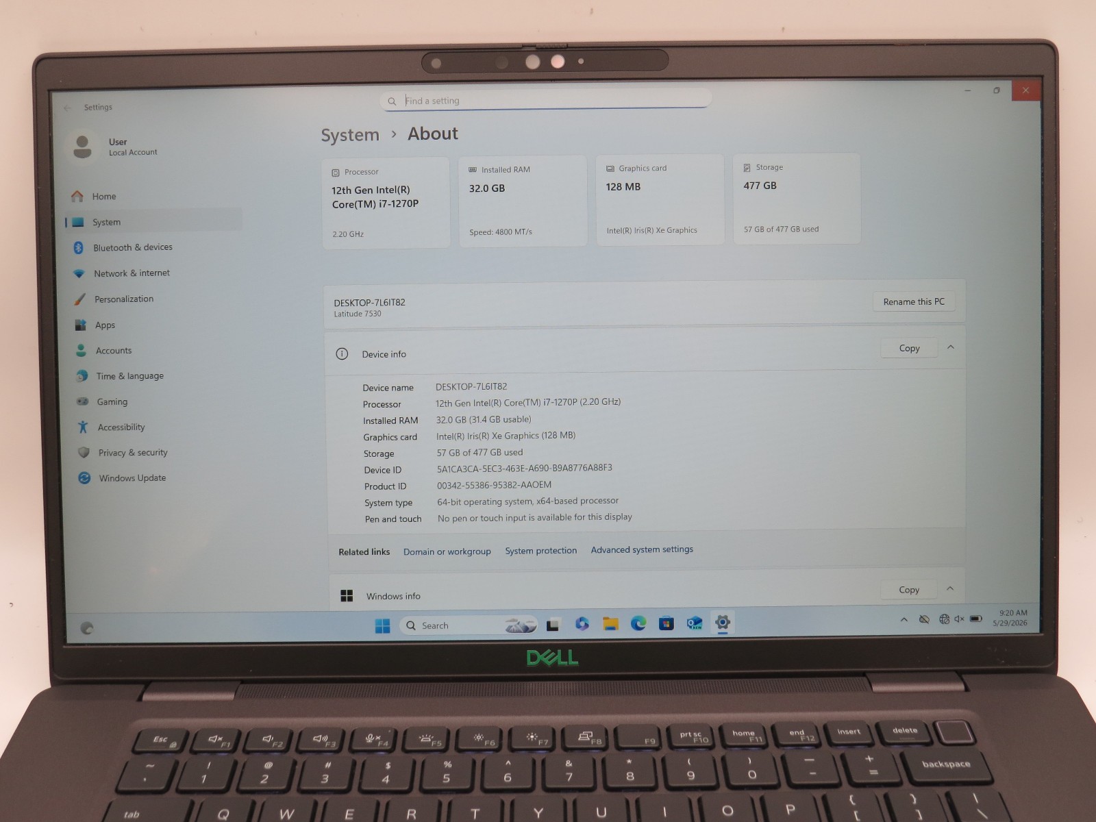 Dell Latitude 7530 i7-1265U @ 1.8GHz 32GB DDR4 512GB m2 Win 11 No AC