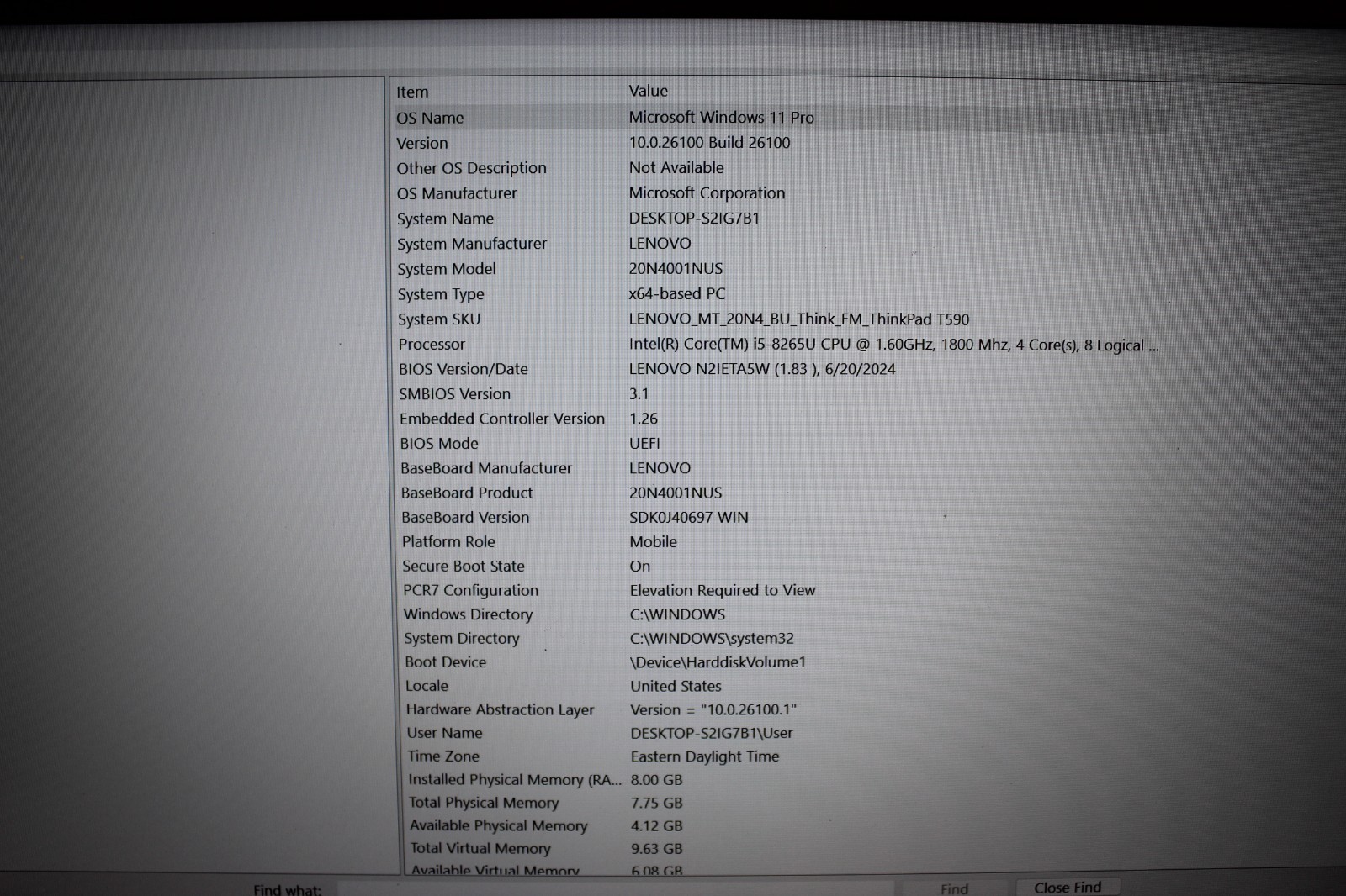 Lenovo T590 I5-8265U 256GB NvME SSD 8GB DDR4 Win11Pro*NO Battery
