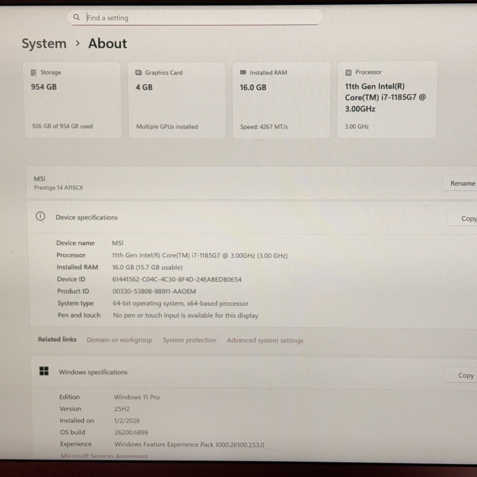 MSI Prestige 14 Rose Pink A11SCX-205 GTX 1650 1 TB SSD -READ DESCRIPTION
