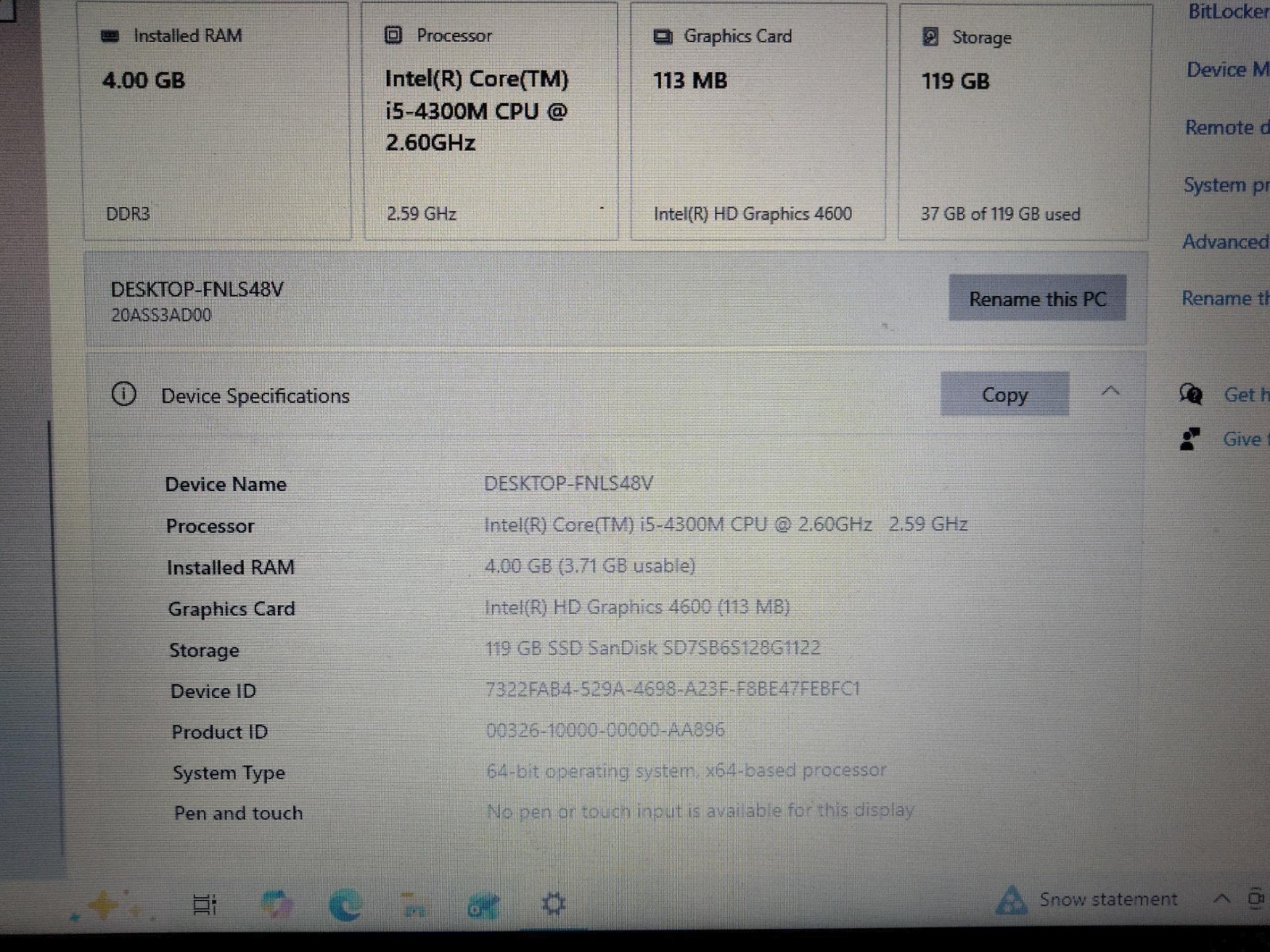 Lenovo Thinkpad L440 laptop 4g ram 128 SSD i5-4300m Windows 10 Home Activated
