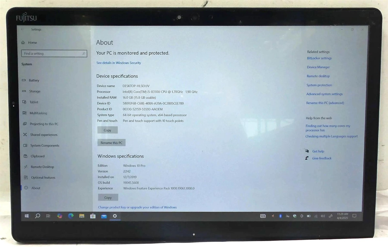 Fujitsu Stylistic Q738 Core i5-8350U 1.7GHz 16GB 256GB Windows 10