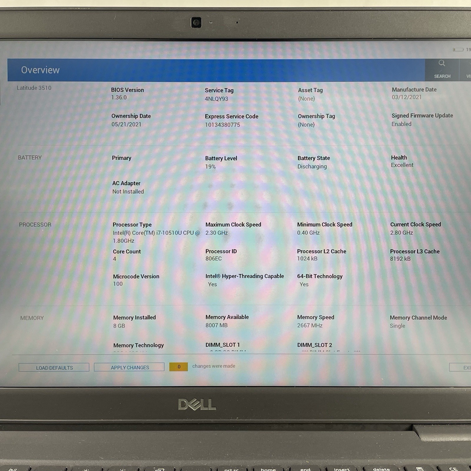Dell Latitude 3510 15.6″ i7-10510U 1.80 GHz 8 GB RAM No SSD/OS/AC – Bad M.2
