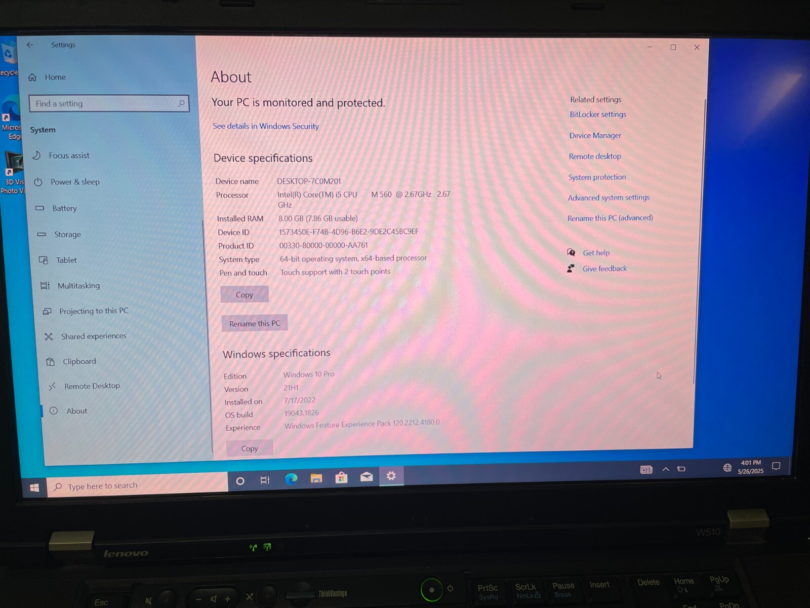 Lenovo ThinkPad W510 i5 M560 @2.6GHz 8GB RAM 500GB SSD Windows 10 Pro + dock
