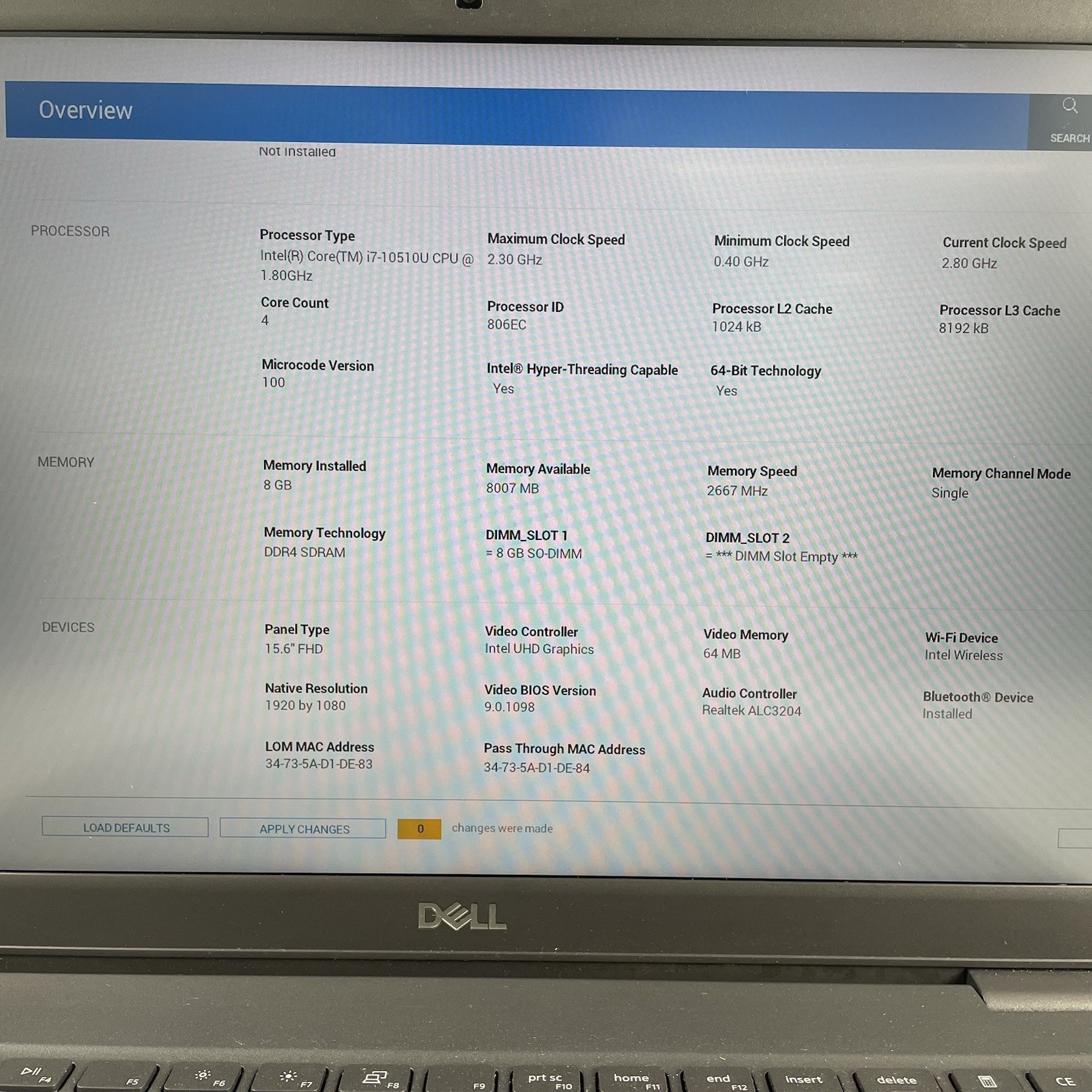 Dell Latitude 3510 15.6″ i7-10510U 1.80 GHz 8 GB RAM No SSD/OS/AC – Bad M.2