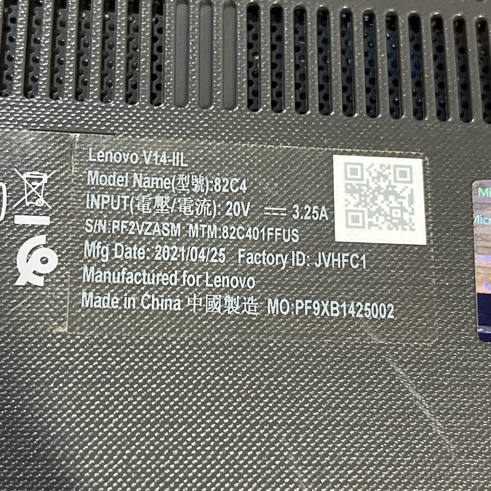 LENOVO V14-IIL INTEL CORE I3-1005G1 1.20GHZ 8GB RAM NO HD