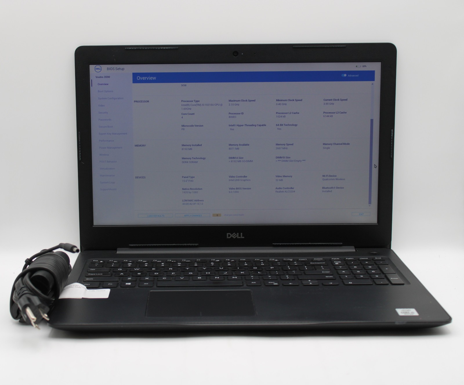 Dell Vostro 3590 i5-10210U @ 1.6 GHz 8GB DDR4 No SSD No OS