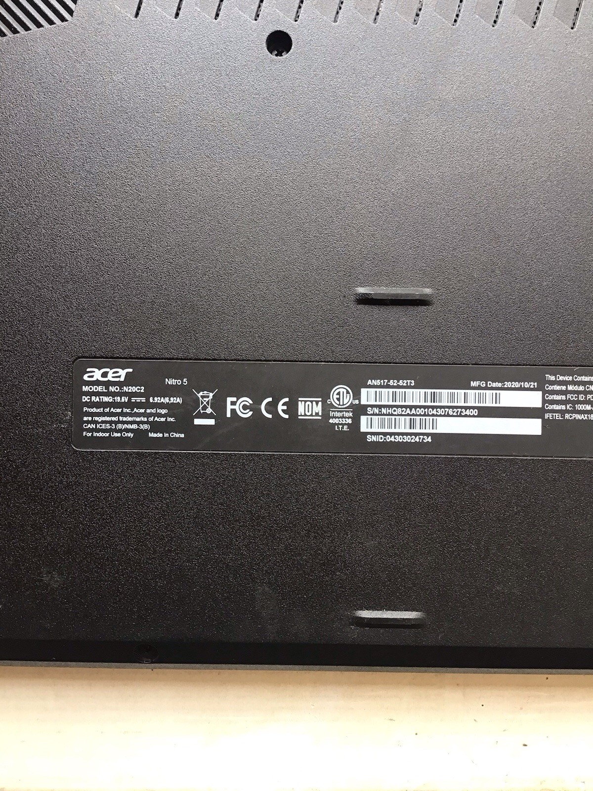 ACER NITRO 5 MODEL (N20C2) I5-10300H GTX1650TI SOLD AS-IS NO RETURN