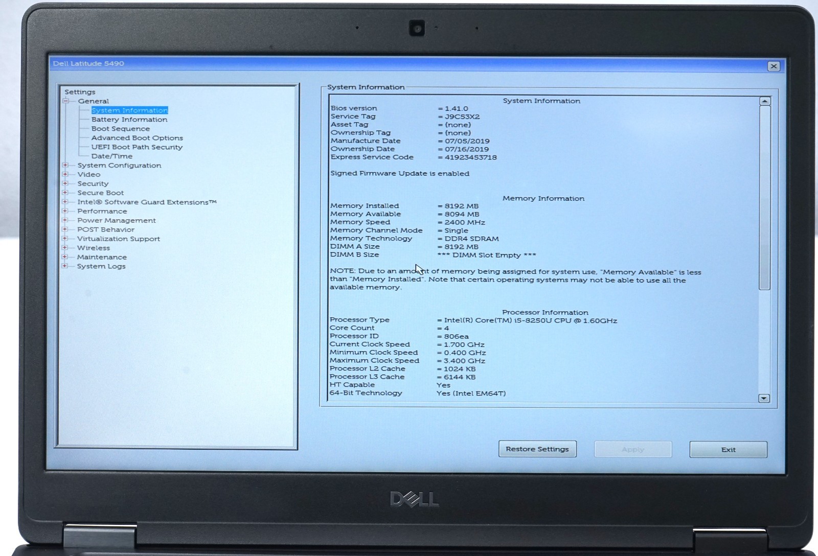 Dell Latitude 5490 14″ Intel Core i5-8250u 1.6GHz 8GB RAM 256GB SSD Win 11 Pro