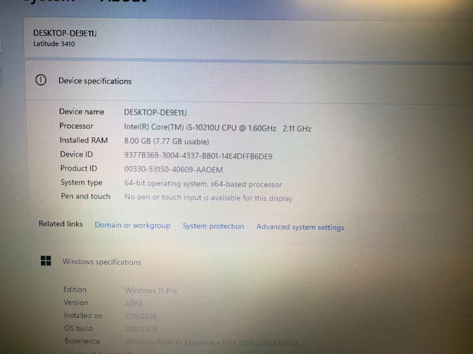 Dell LATITUDE 3410 14″ LAPTOP i5-10210U 8GB RAM 256GB SSD+ 500GB HDD – WIN 11P