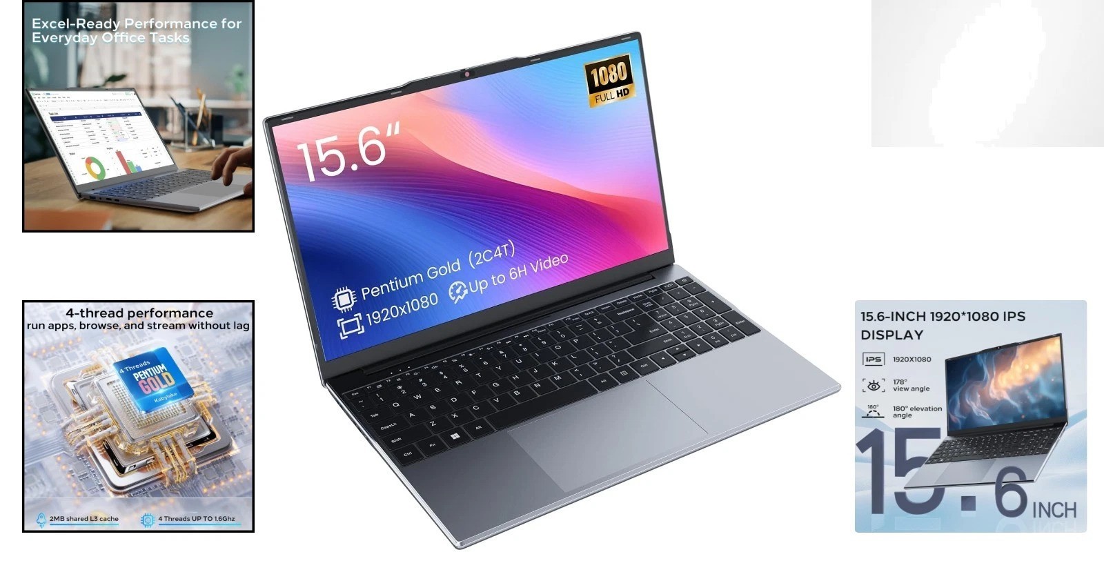 Portable 15.6″ FHD Laptop, 4GB RAM, 128GB SSD, Long Battery Life, Windows 11