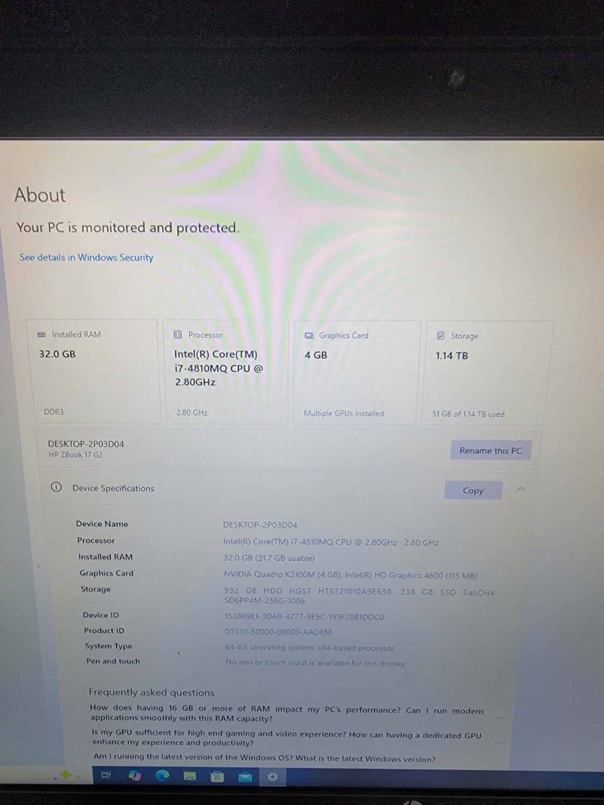 Lot 5 HP ZBook 17″ G2 i-7 4810MQ 2.8GHz 32GB RAM K3100M 4GB 256GB SSD 1TB HDD W1