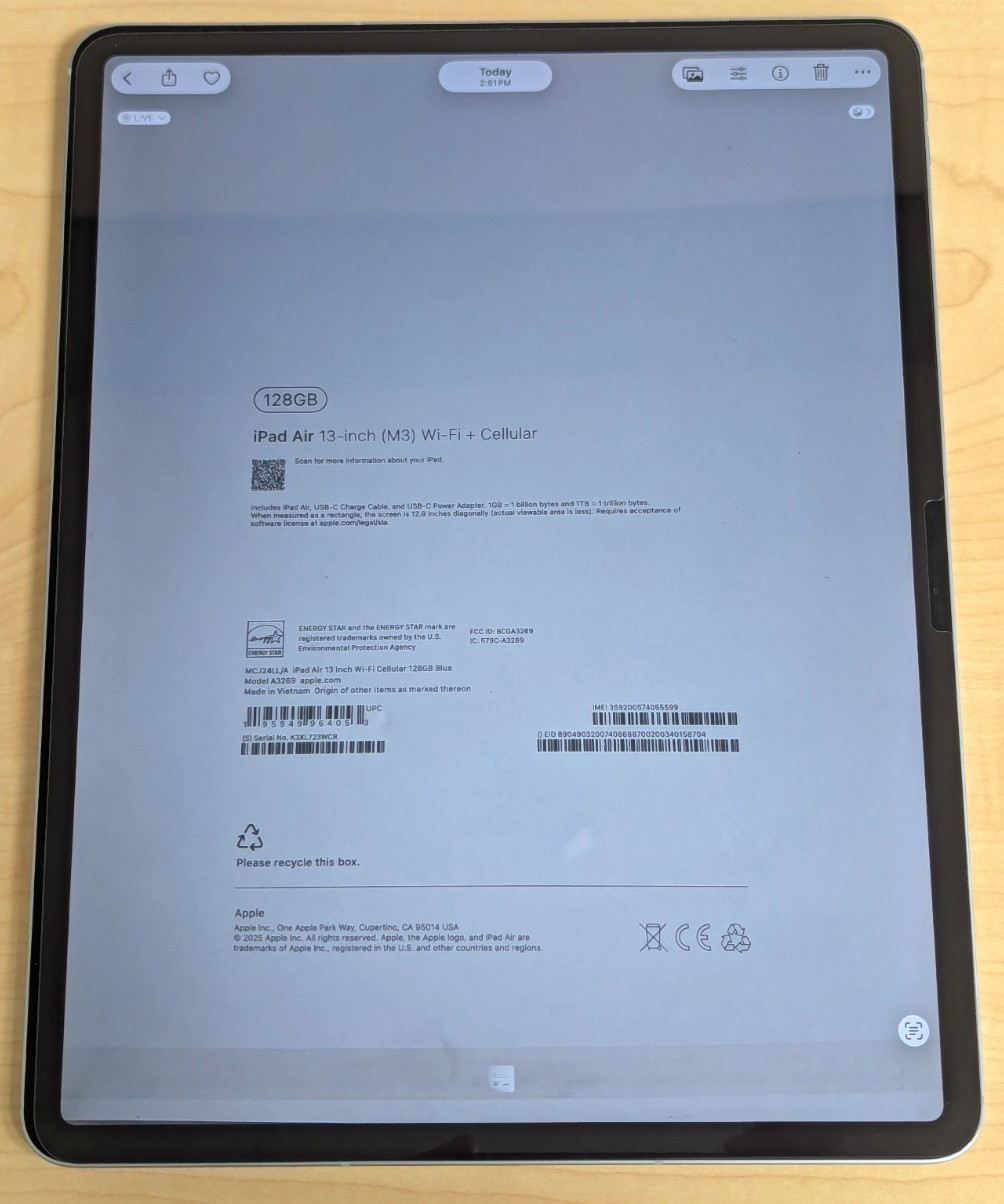 Apple iPad Air 13″ M3 128GB (Blue) MCJ24LL/A Wi-Fi ONLY!