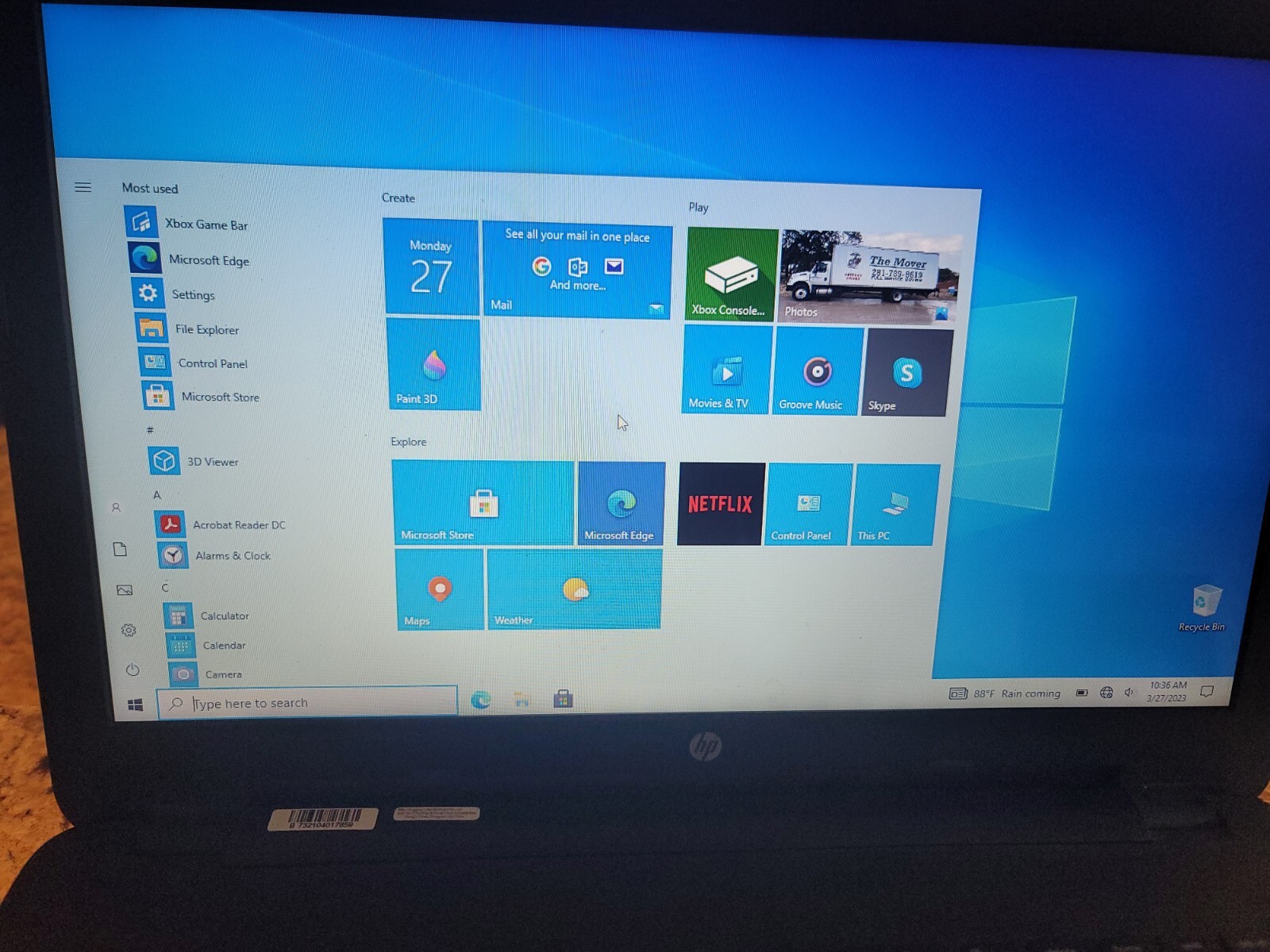 HP 15.6″ Laptop Intel i3-6100U 2.3Ghz 6GB RAM 1TB HDD Touchscreen Window 10 Wifi