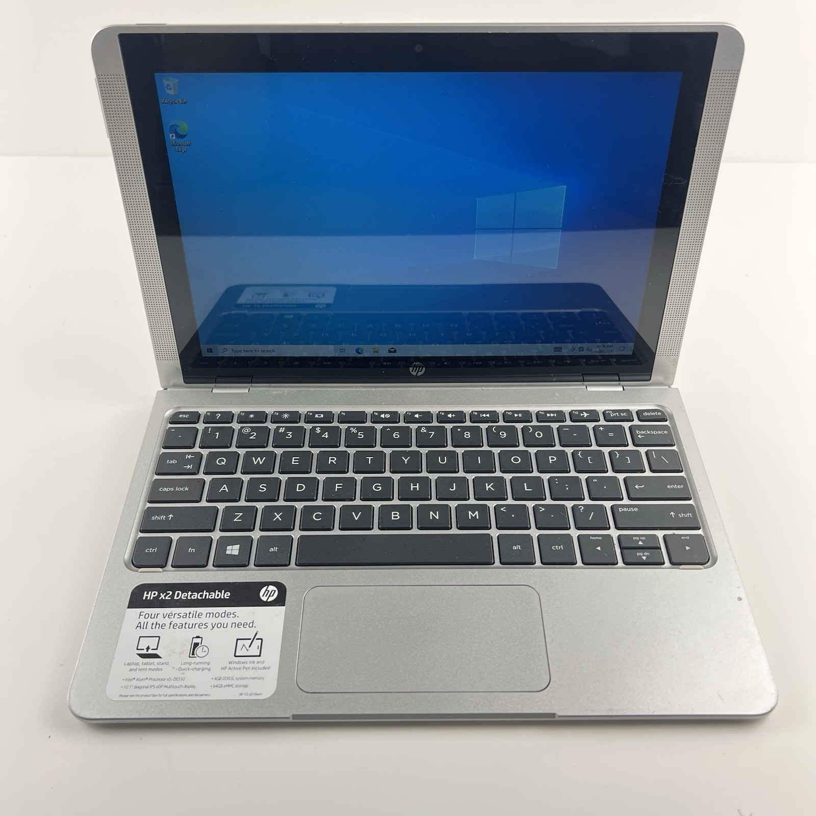 Hp X2 Detachable Intel Atom x5-Z8350 1.44Ghz Laptop 4GB Ram 64GB HD Win 10 Home