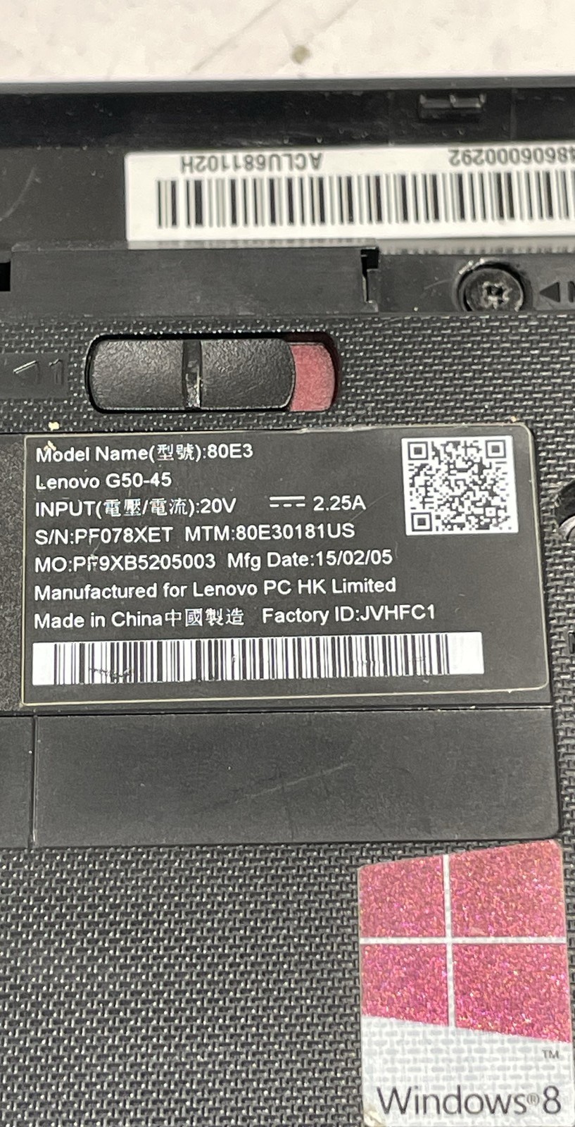 Lenovo G50-45 80E3 AMD SN PF078XET 15.6″ Laptop No HDD