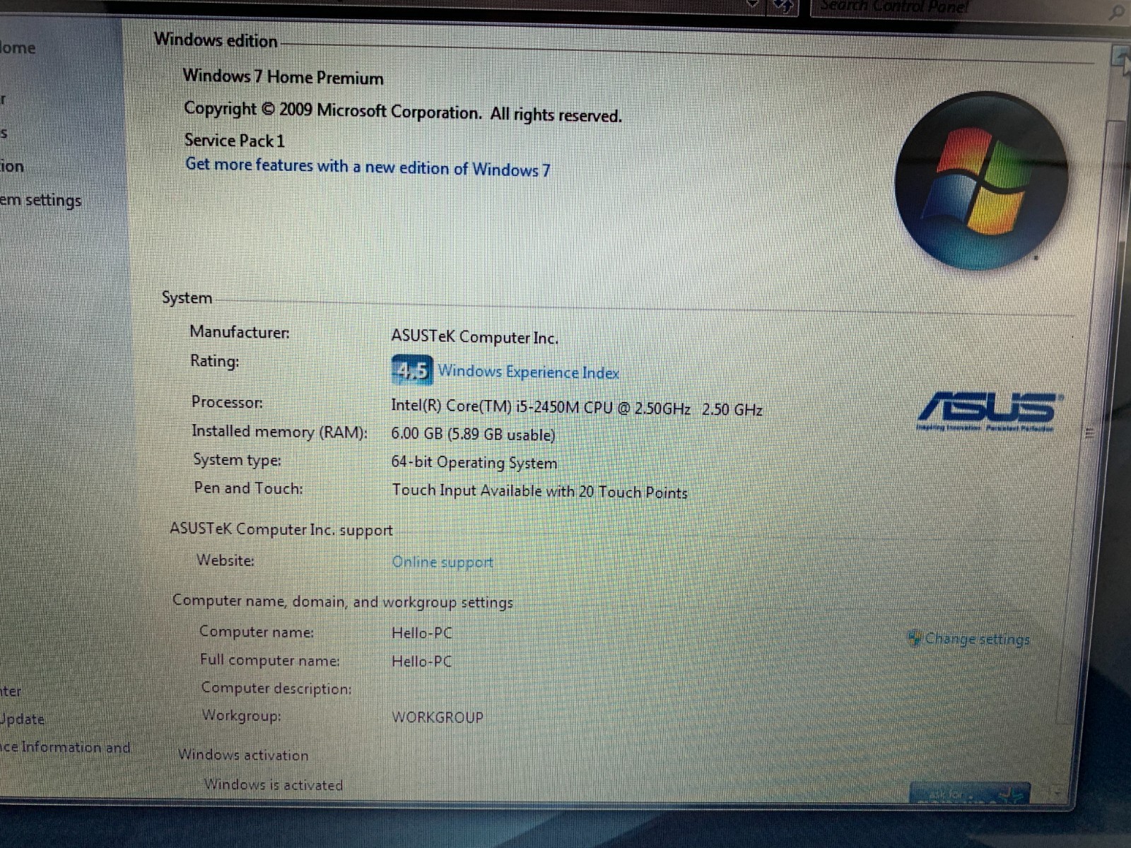 Asus U57A Laptop Intel Core i5-2450M 2.5GHz 6GB RAM 750GB HDD Win 7, New Battery
