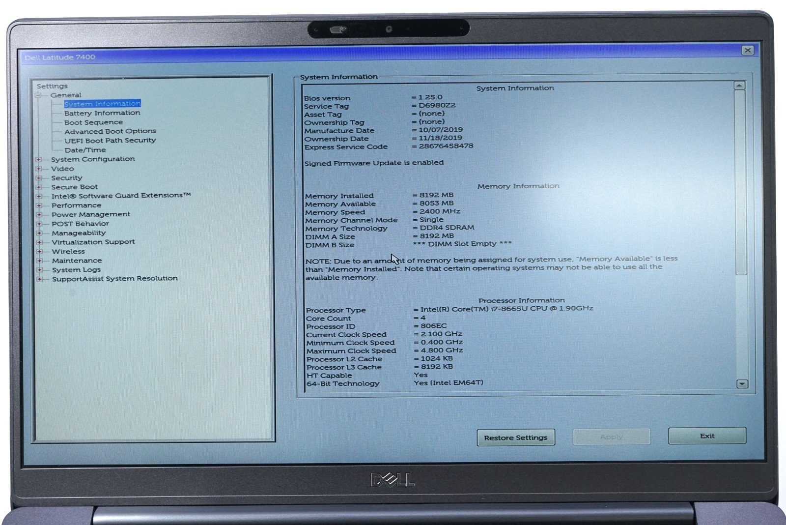 Dell Latitude 7400 14″ Intel Core i7-8665U @1.90GHz 8GB RAM 512GB SSD Win 11 Pro