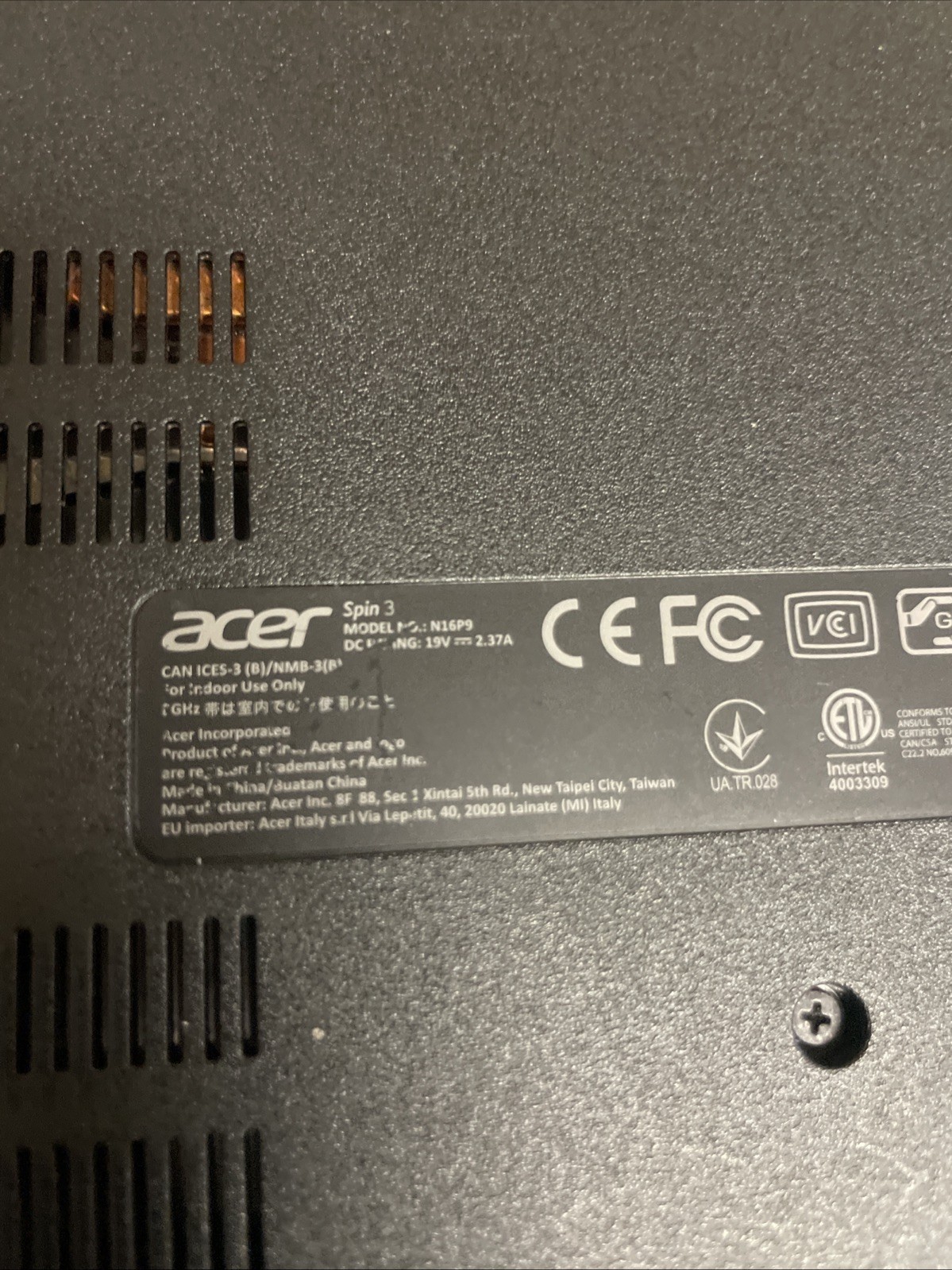 Acer Spin 3 N16P9 Laptop Computer Untested!For Parts Or Repair No Charger!!