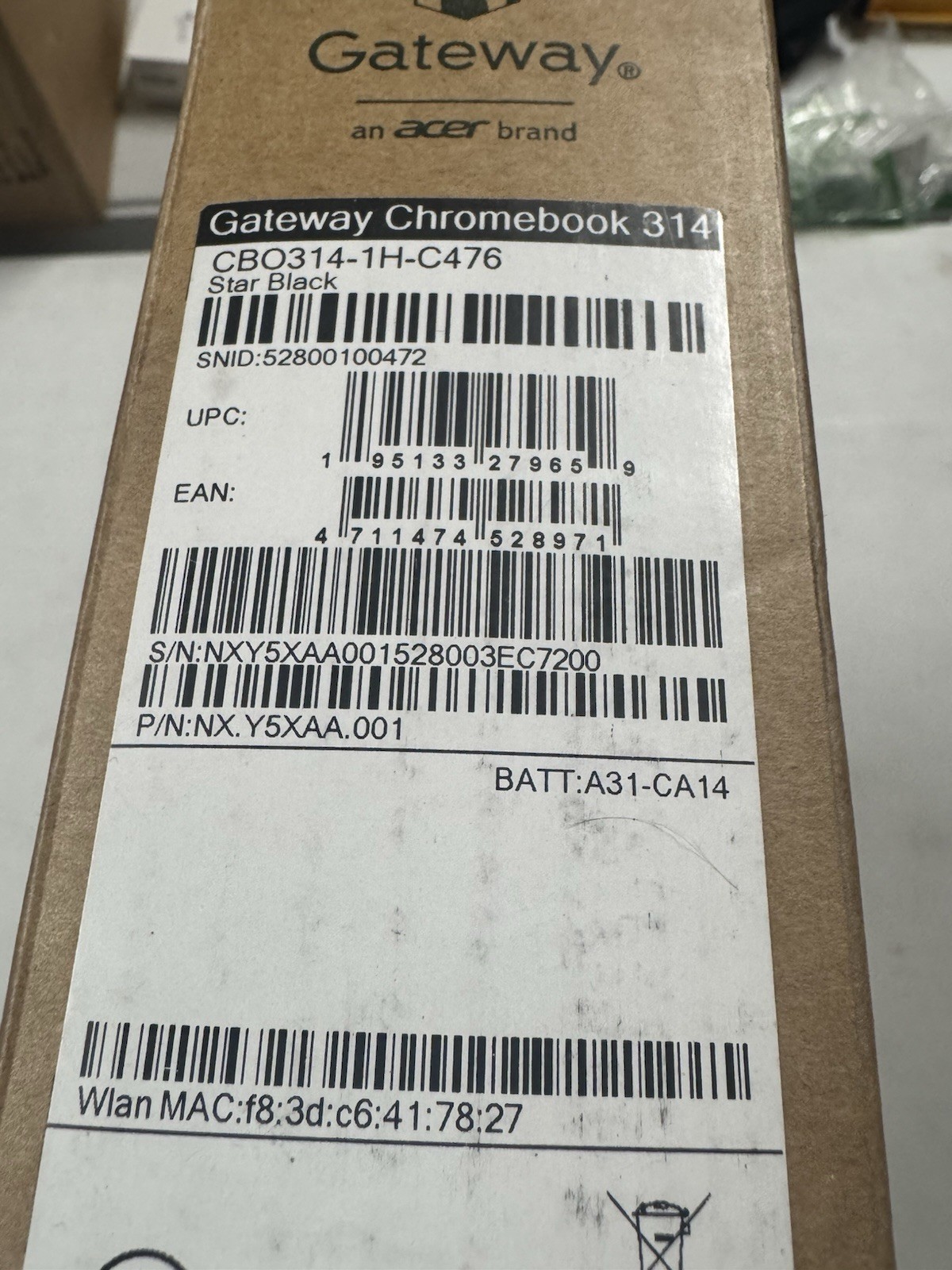 Acer Gateway Chromebook 314 Laptop 14” (CBO314-1H-C476) Black