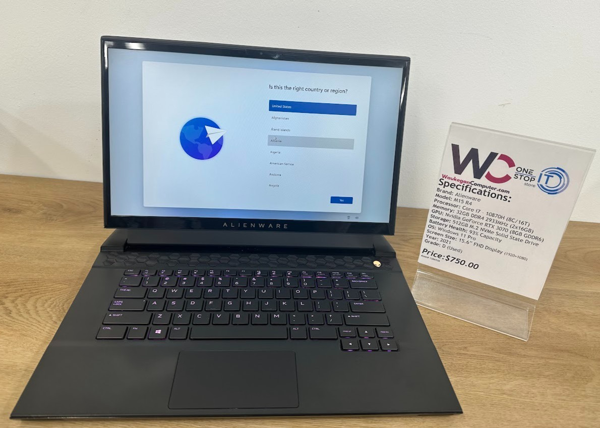 Alienware M15 R4 Core i7 10870H 32GB DDR4 Nvidia GeForce RTX 3070 512GB SSD 2021