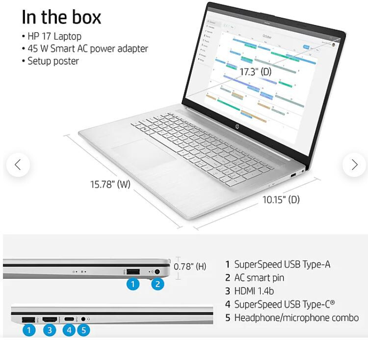 NEW HP 17.3″ INTEL i3-1125G4 3.70GHz 16GB RAM 1TB SSD WINDOWS 11 PRO