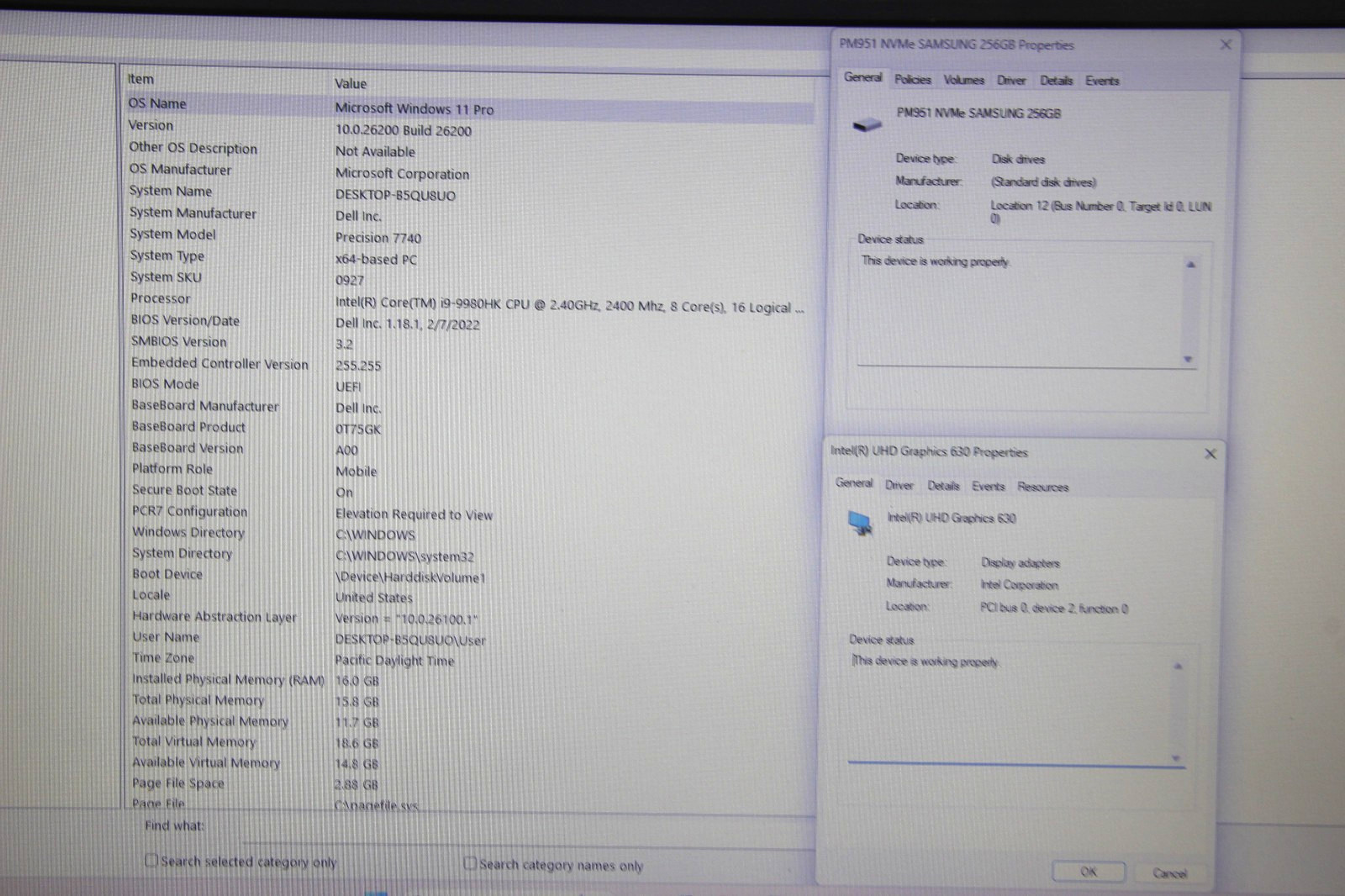 Dell Precision 7740 17″ Laptop i9-9880HK 32 GB RAM 256 GB SSD Win 11 w/Charger