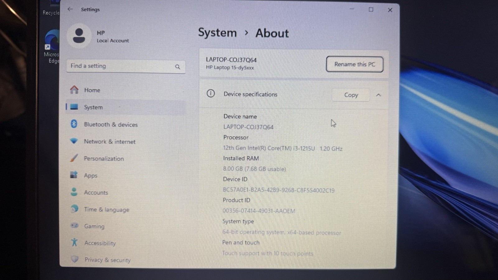 HP 15.6 Notebook Laptop Touch-Screen Intel Core i3 1215U 8GB RAM, 256 PCIe SSD