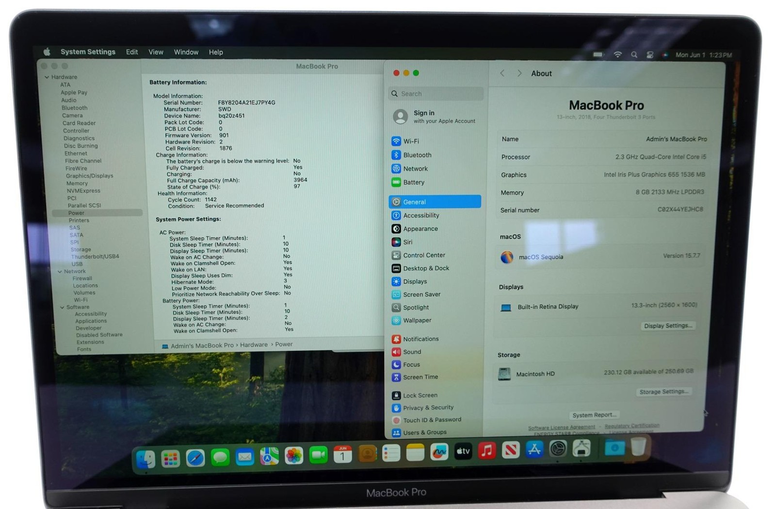 Apple MacBook Pro 2018 A1989 13.3″ Retina i5-8259U 2.3GHz 8GB 256GB Laptop