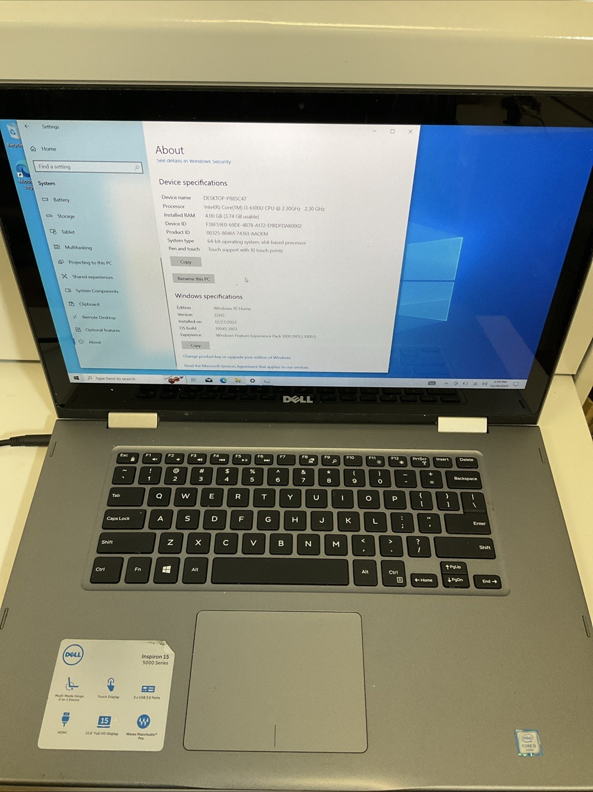 Dell Inspiron 15 5000 Series. i3-6100u_4gb Ram_500gb HDD. E135