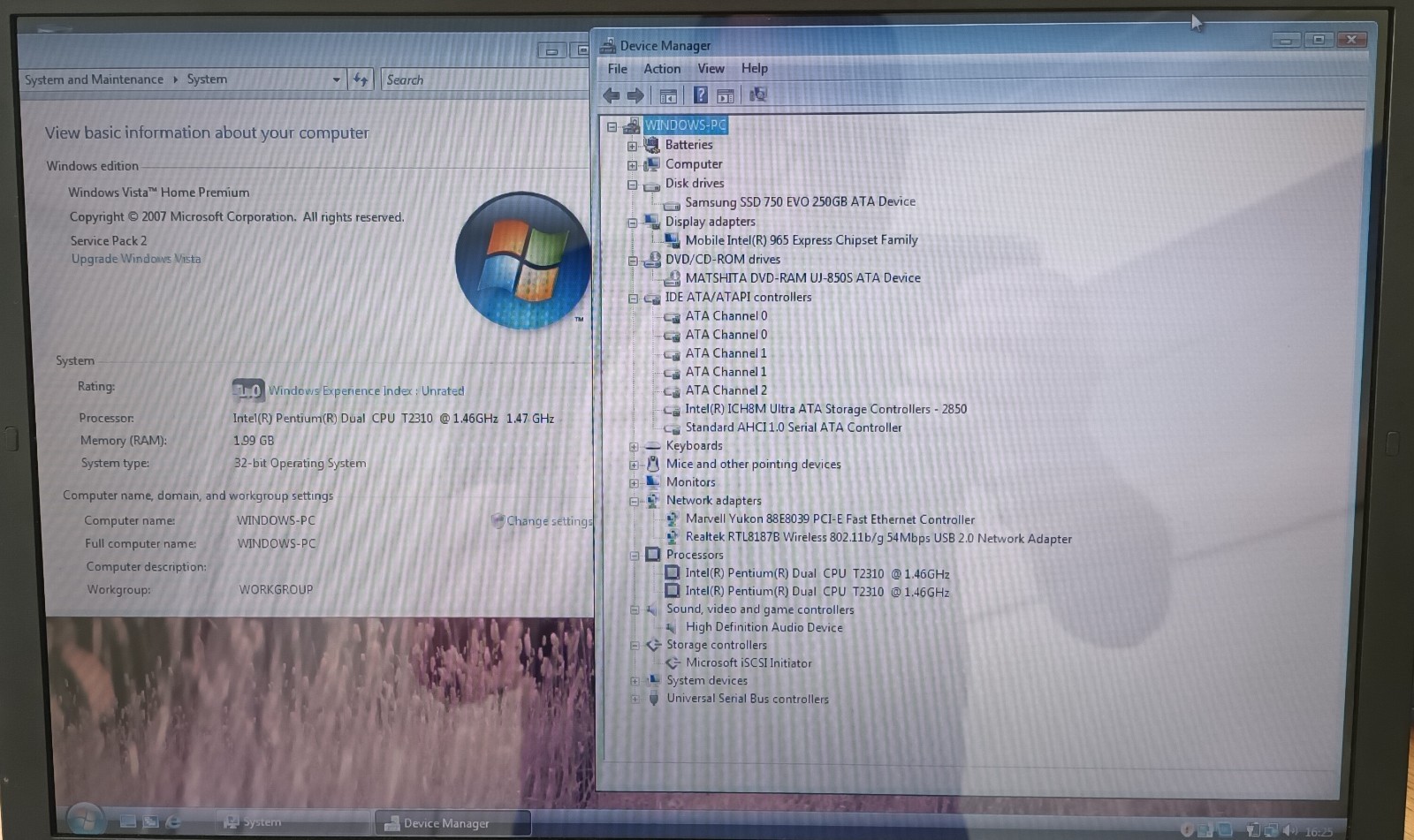 Toshiba Equium A200 PSA-F5E Laptop Notebook 15.4″ 2GB 250GB SSD Windows Vista