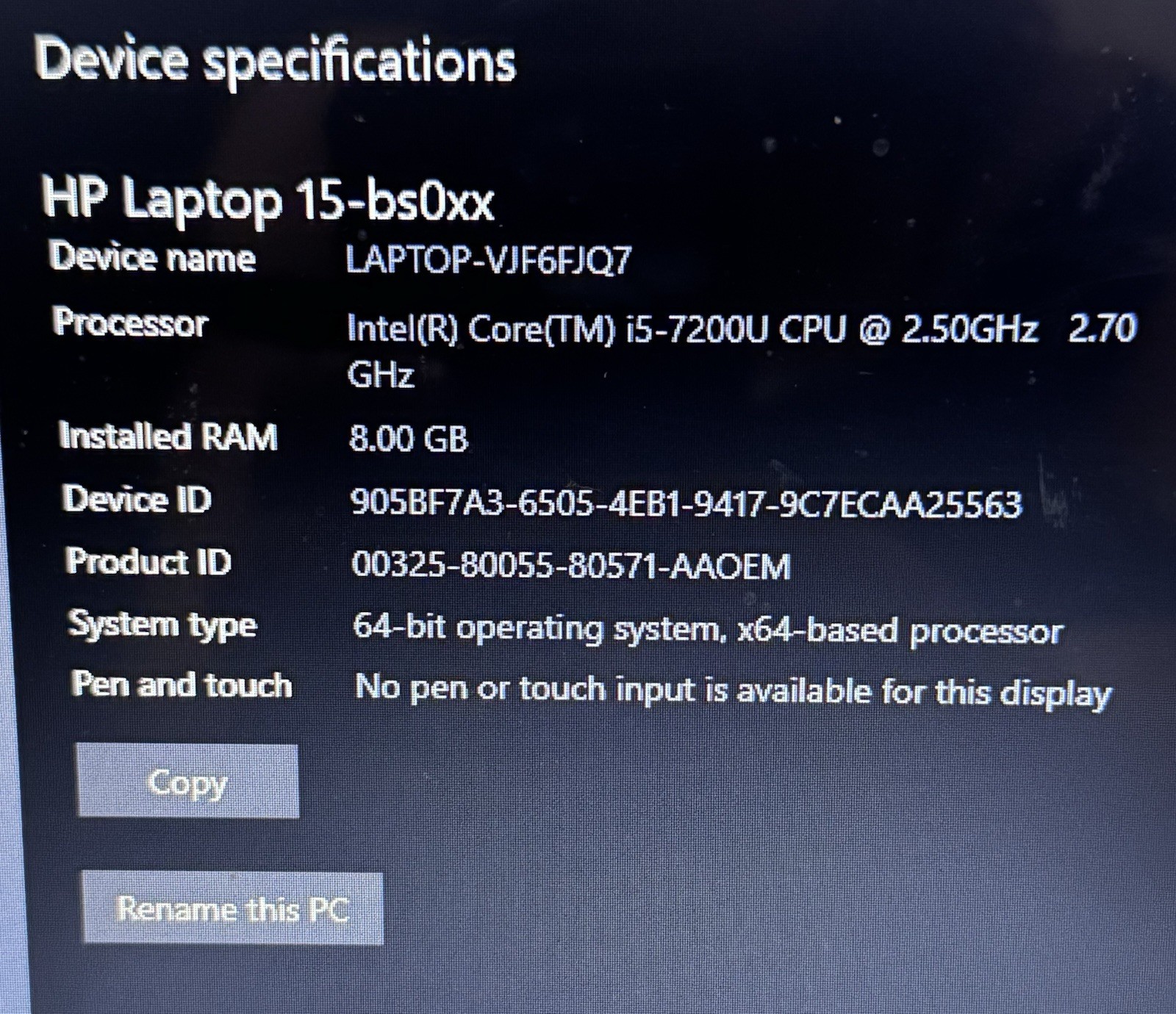 HP bs060wm 15.6″ i5-7200U 2.5 GHz 8GB RAM 1TB HDD – Working Laptop – Read Desc