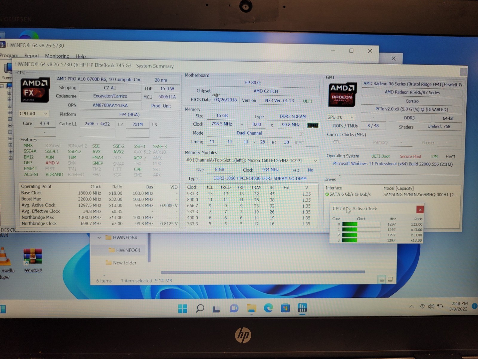 Hp elitebook 745 G3 14″ amd A10-8700b 16gb ram 256gb ssd charger READ 5CG70231B4