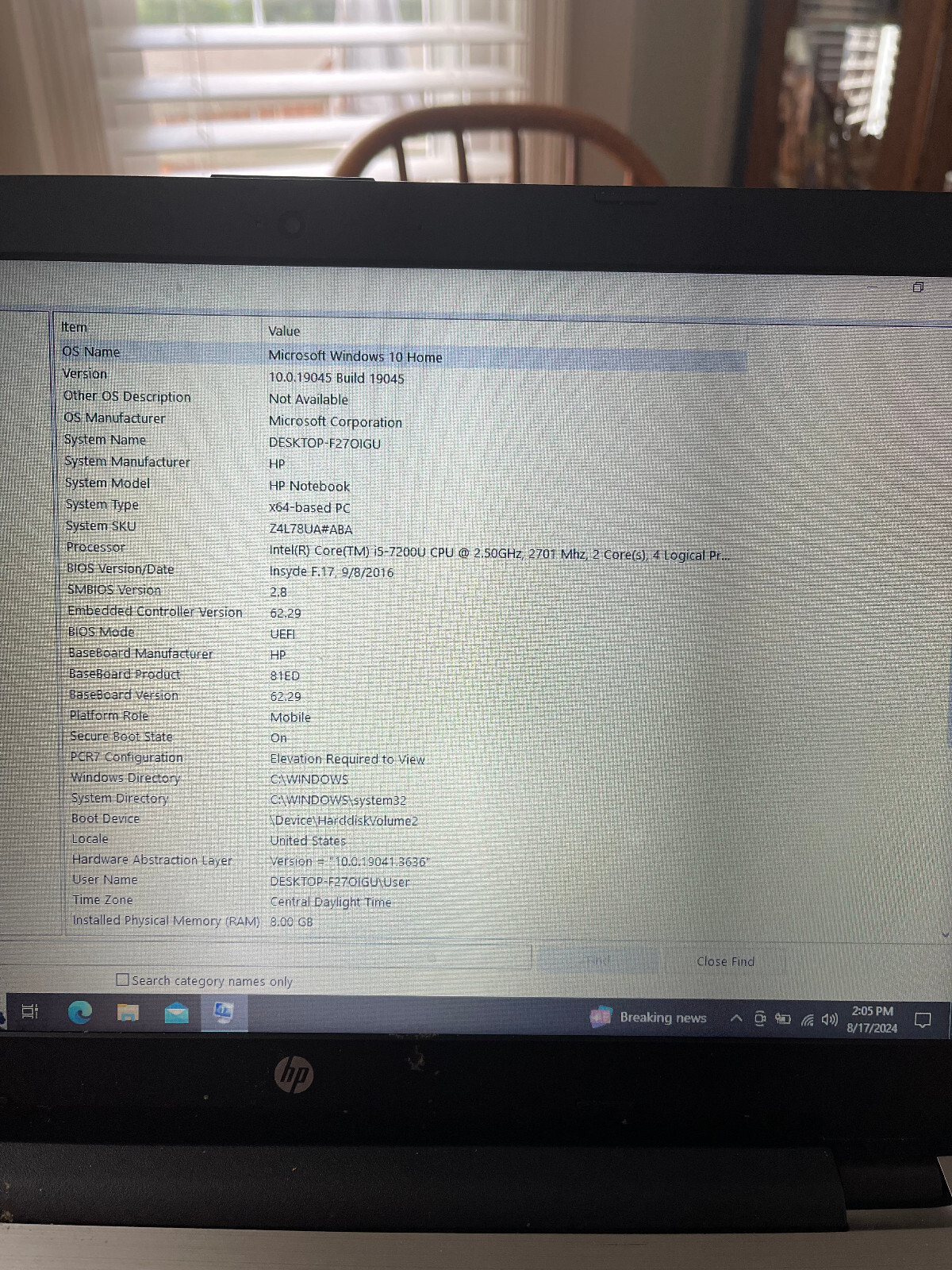 HP Laptop Inter(R) Core(TM) i3-7200U CPU Speed-2.50GHz, RAM 8 GB