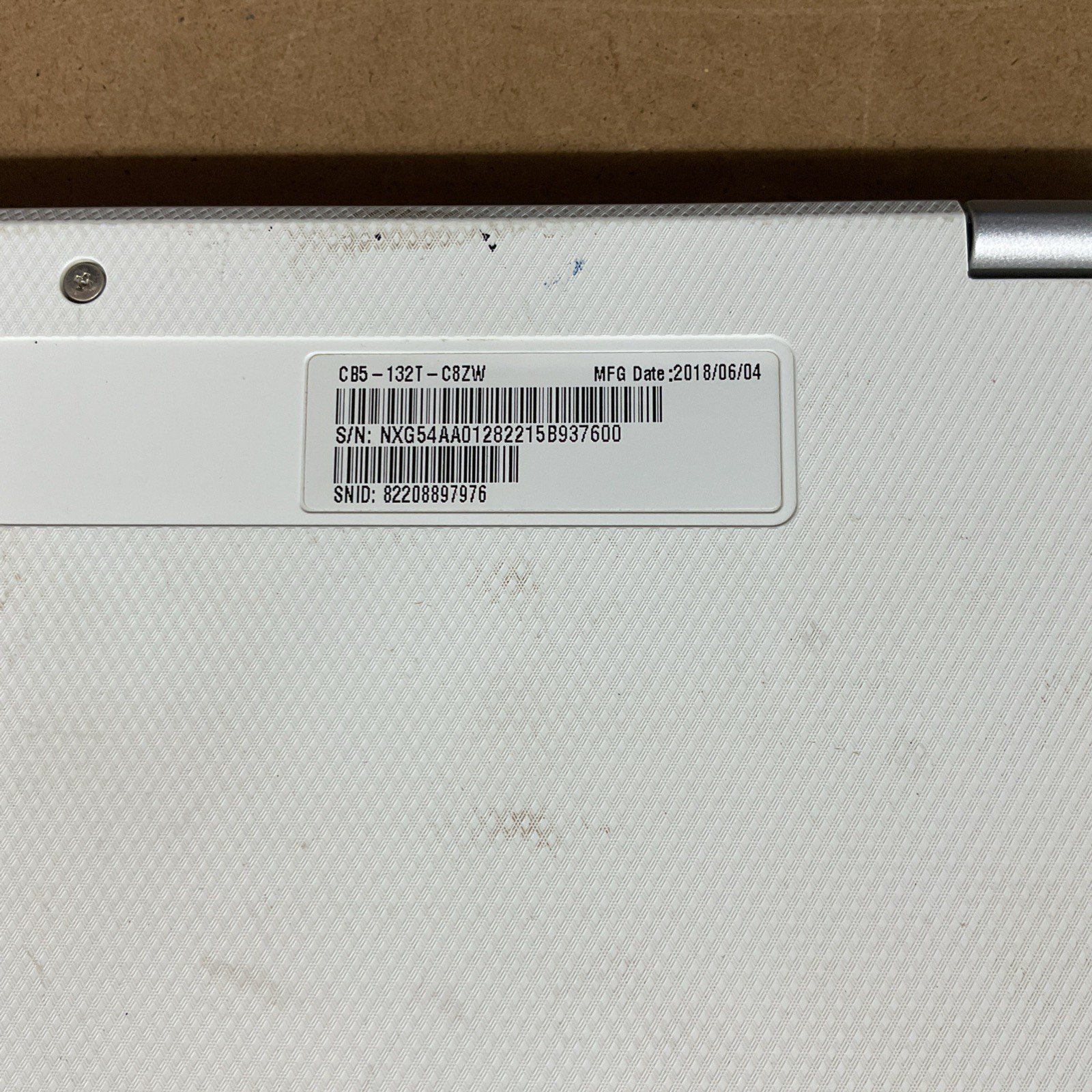 Acer Chromebook Model CB5-132T-C8ZW Laptop White – Untested Broken