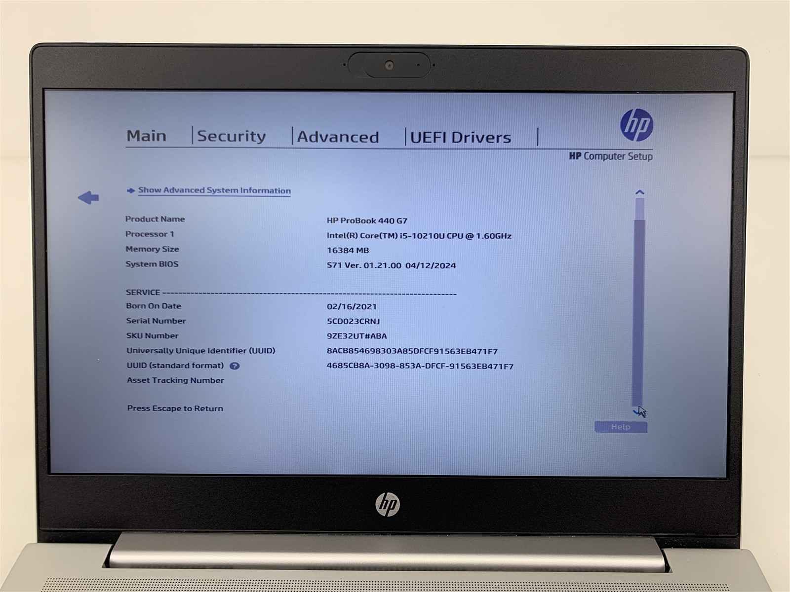 HP ProBook 440 G7 Intel i5-10210U 1.60GHz 16GB RAM 256GB NVMe Win 11 Pro 14″