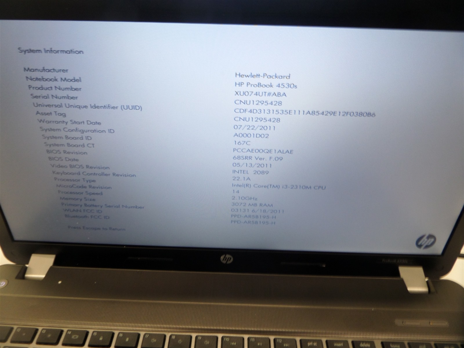 HP ProBook 4530s 15.6″ Core i3-2310M 2.10 GHz 3GB RAM Laptop No HDD/OS