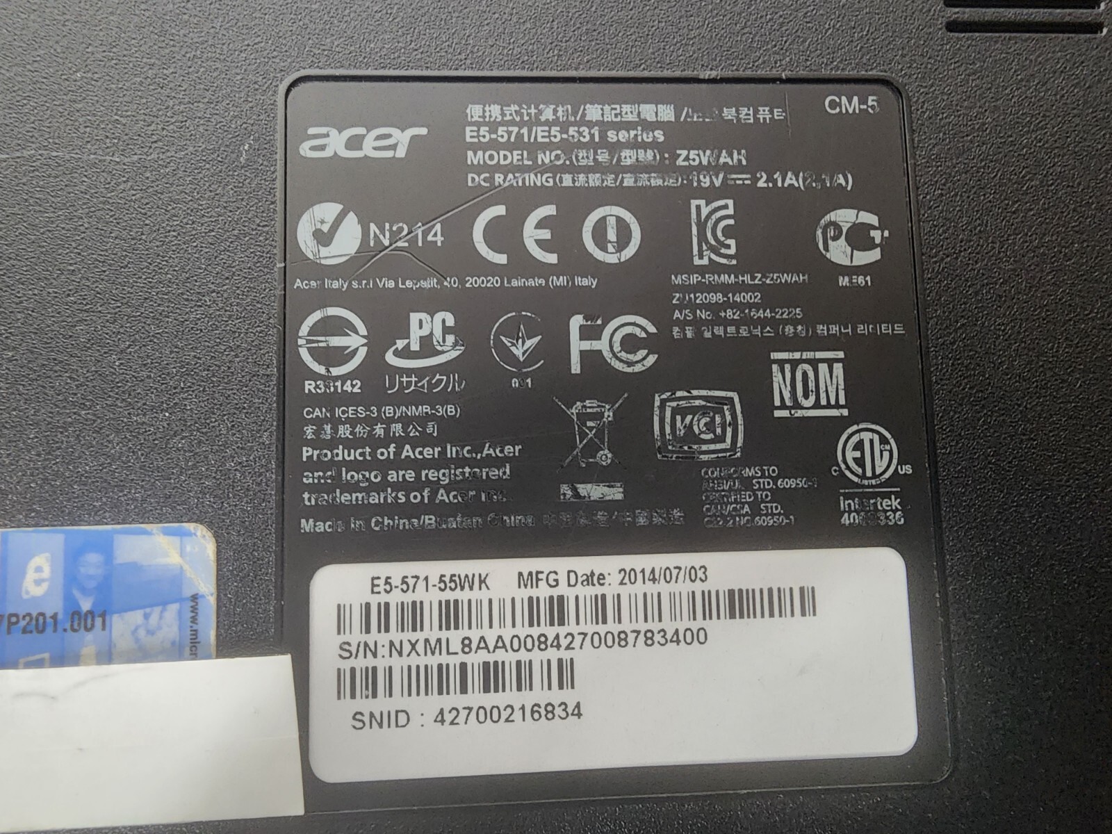 ACER ASPIRE E5-571 INTEL CORE I5-4210U @ 1.70GHz 6GB RAM 1TB HDD WIN-10H Read