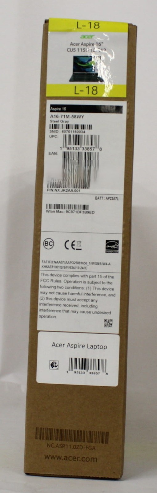 Acer Aspore 16″ Steel Gray Laptop (A16-71M-58WY)