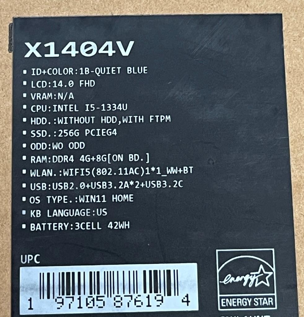 ASUS VIVOBOOK 14 14″ FHD LAPTOP INTEL CORE i5 12GB RAM 256GB SSD- BRAND NEW