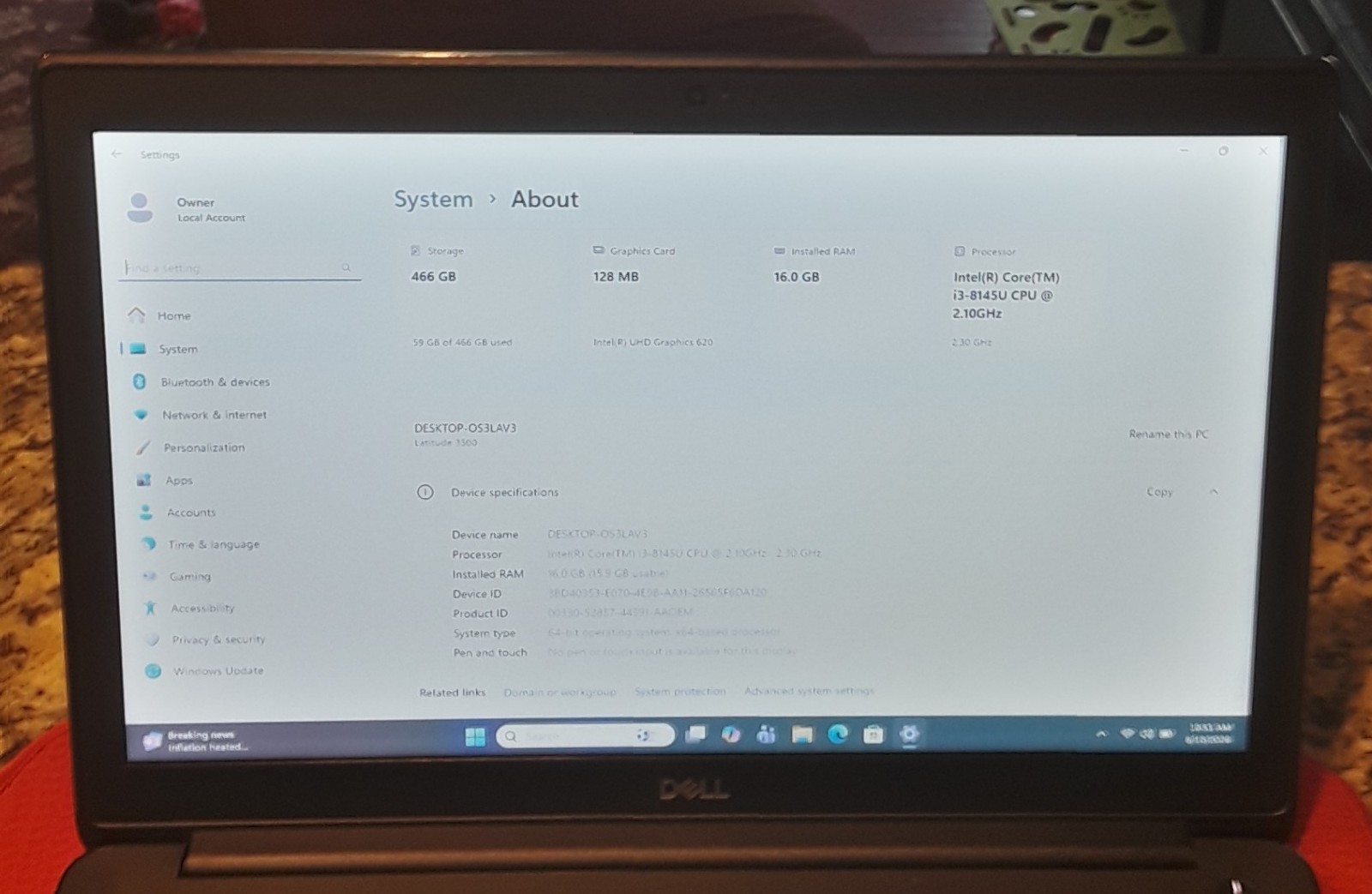 CLEARANCE Dell Latitude 3500 2.3GHz Intel 8th Gen 16GB DDR4 500GB SSD WIND11 PRO