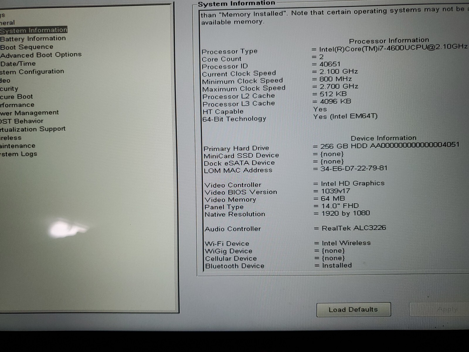 Dell E7440 Intel Core i7-4600u 2.1GHz, 2.7GHz 8GB RAM 256GB Touchscreen