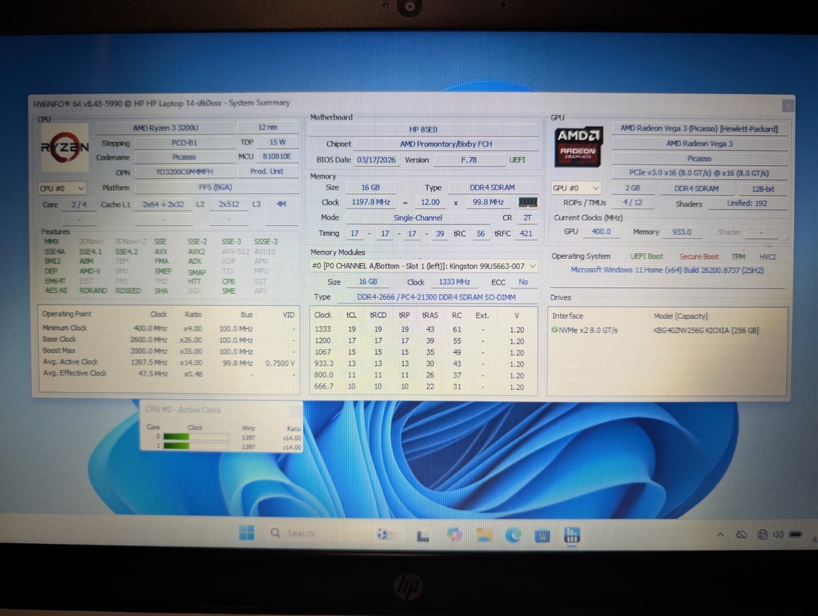 HP Laptop 14-DK0 | Ryzen 3 3200U 16GB RAM 256GB NVMe SSD | Windows 11