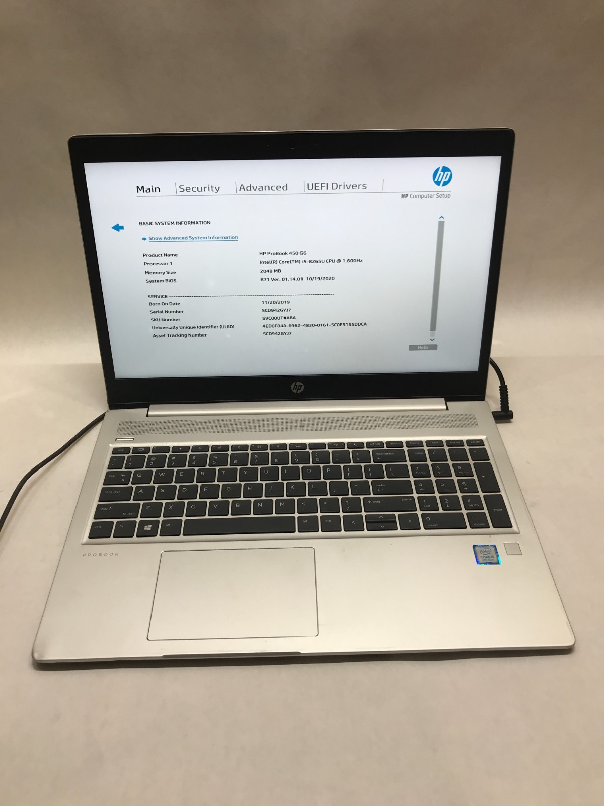 HP EliteBook 450 G6 15″ Intel i5 NO RAM NO SSD/OS Boots To BIOS READ DESC – DW