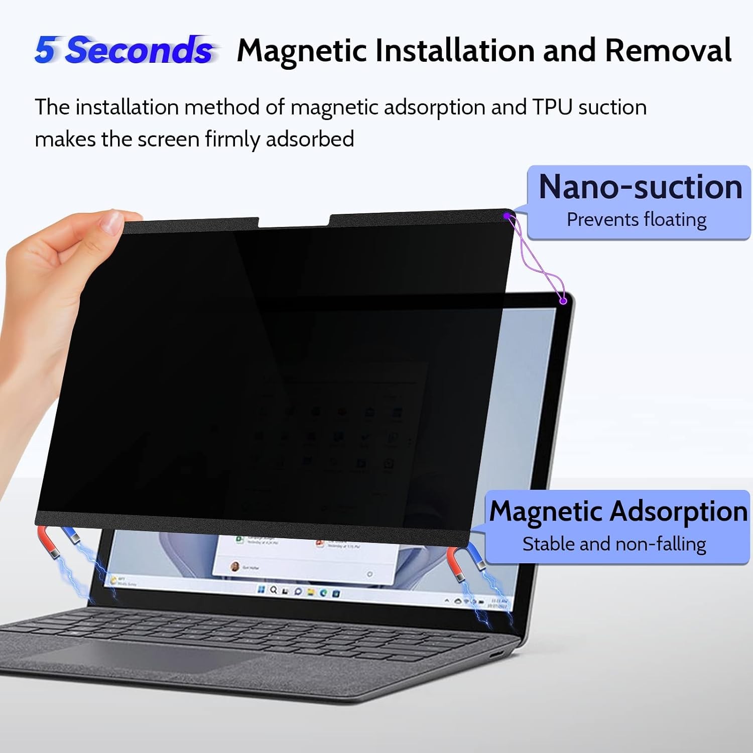 Magnetic Privacy Screen for Surface Laptop Go 3/2/1 Gen 12.4 inch, Anti Glare Fi